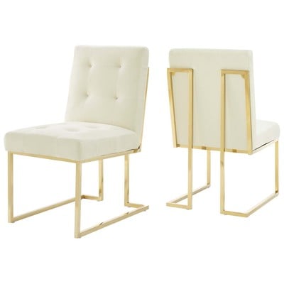 Modway Furniture Privy Gold Stainless Steel Performance Velvet Dining Chair Set of 2 EEI-4152-GLD-IVO