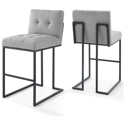 Modway Furniture Privy Black Stainless Steel Upholstered Fabric Bar Stool Set of 2 EEI-4159-BLK-LGR