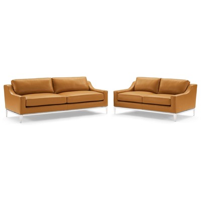 Modway Furniture Harness Stainless Steel Base Leather Sofa and Loveseat Set EEI-4196-TAN-SET
