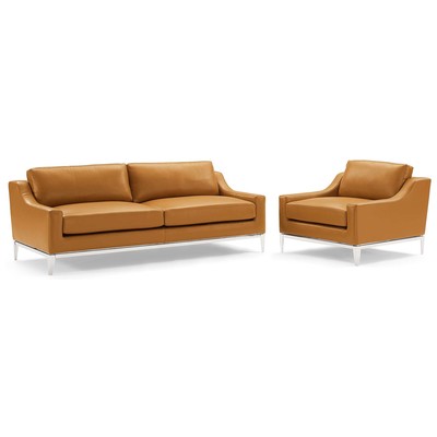 Modway Furniture Harness Stainless Steel Base Leather Sofa & Armchair Set EEI-4198-TAN-SET