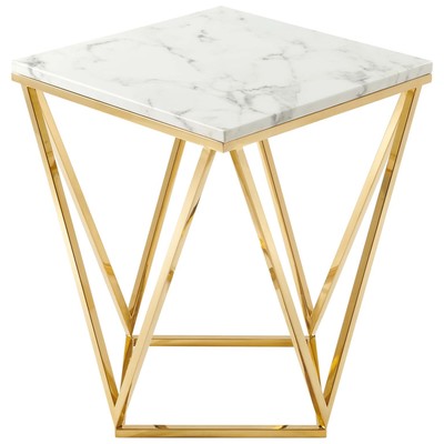 Modway Furniture Vertex Gold Metal Stainless Steel End Table EEI-4206-GLD-WHI