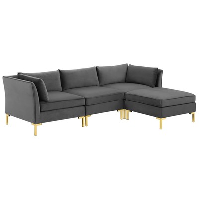 Modway Furniture Ardent 4-Piece Performance Velvet Sectional Sofa EEI-4270-GRY