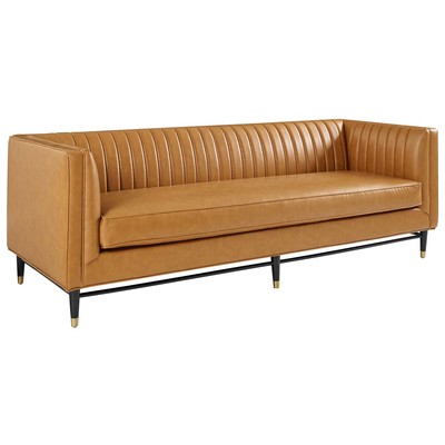 Modway Furniture Devote Channel Tufted Vegan Leather Sofa EEI-4721-TAN