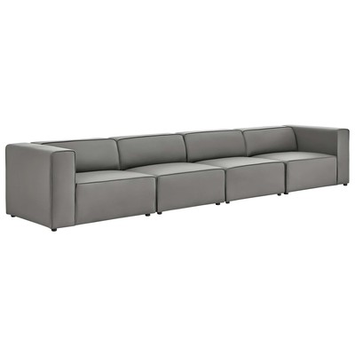 Modway Furniture Mingle Vegan Leather 4-Piece Sectional Sofa EEI-4793-GRY