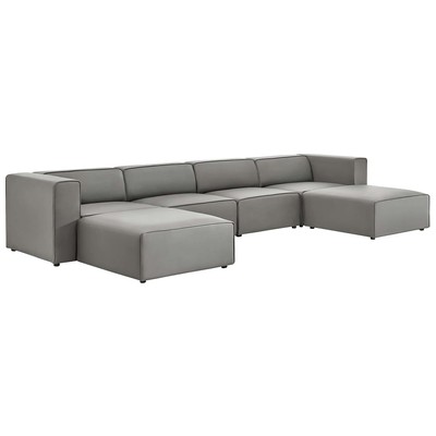 Modway Furniture Mingle Vegan Leather 4-Piece Sofa and 2 Ottomans Set EEI-4794-GRY