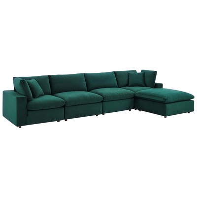 Modway Furniture Commix Down Filled Overstuffed Performance Velvet 5-Piece Sectional Sofa EEI-4820-GRN