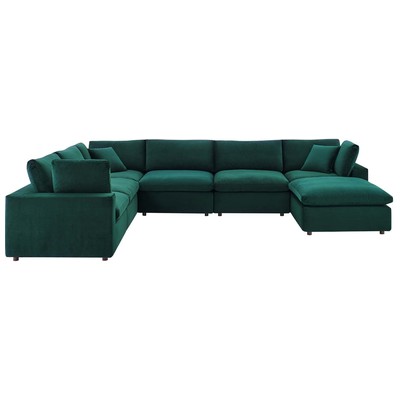 Modway Furniture Commix Down Filled Overstuffed Performance Velvet 7-Piece Sectional Sofa EEI-4825-GRN