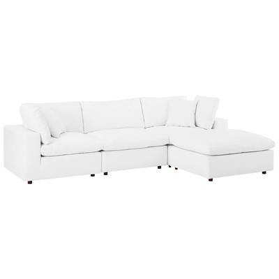 Modway Furniture Commix Down Filled Overstuffed Vegan Leather 4-Piece Sectional Sofa EEI-4915-WHI