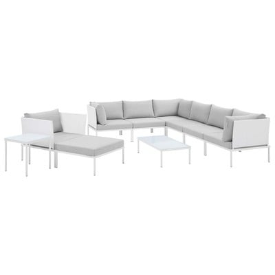 Modway Furniture Harmony 10-Piece  Sunbrella® Outdoor Patio Aluminum Sectional Sofa Set EEI-4952-WHI-GRY-SET