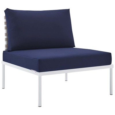 Modway Furniture Harmony Sunbrella® Basket Weave Outdoor Patio Aluminum Armless Chair EEI-4958-TAN-NAV