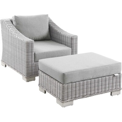 Modway Furniture Conway 2-Piece Outdoor Patio Wicker Rattan Armchair and Ottoman Set by Modway, 889654932581, EEI-5090