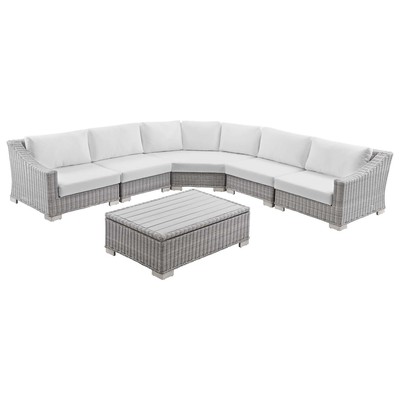 Modway Furniture Conway Outdoor Patio Wicker Rattan 6-Piece Sectional Sofa Furniture Set EEI-5094-WHI
