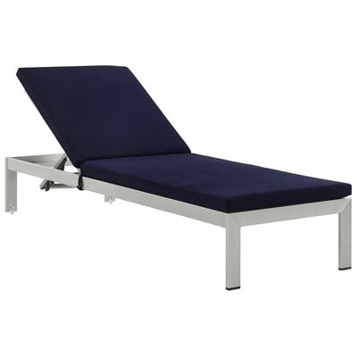 Modway Furniture Shore Outdoor Patio Aluminum Chaise with Cushions EEI-5547-SLV-NAV