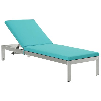 Modway Furniture Shore Outdoor Patio Aluminum Chaise with Cushions EEI-5547-SLV-TRQ