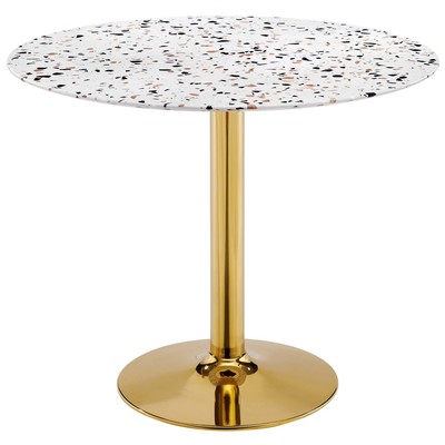 Modway Furniture Dining Room Tables, Pedestal,Round, Gold,Metal,Aluminum,BRONZE,Iron,Gunmetal,Steel,TITANIUMWhite, Bar and Dining Tables, 889654234869, EEI-5717-GLD-WHI,Standard (28-33 in)