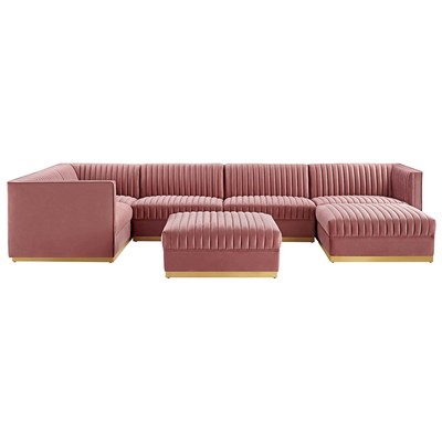 Modway Furniture Sanguine Channel Tufted Performance Velvet 7-Piece Left-Facing Modular Sectional Sofa EEI-5840-DUS