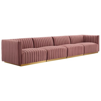 Modway Furniture Conjure Channel Tufted Performance Velvet 4-Piece Sofa EEI-5845-GLD-DUS