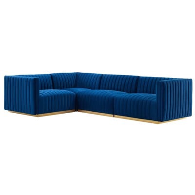 Modway Furniture Conjure Channel Tufted Performance Velvet 4-Piece Sectional EEI-5847-GLD-NAV