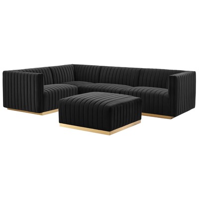 Modway Furniture Conjure Channel Tufted Performance Velvet 5-Piece Sectional EEI-5852-GLD-BLK