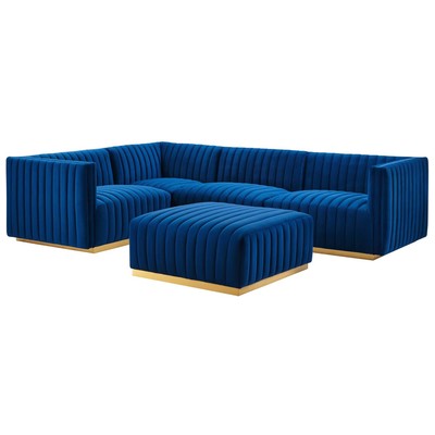 Modway Furniture Conjure Channel Tufted Performance Velvet 5-Piece Sectional EEI-5852-GLD-NAV