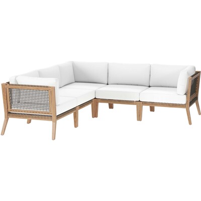 Modway Furniture Clearwater 5-Piece Outdoor Patio Teak Wood Sectional Sofa by Modway, 889654273196, EEI-6123