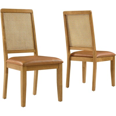 Modway Furniture Arlo Vegan Leather Upholstered Faux Rattan and Wood Dining Side Chairs Set of 2 by Modway, 889654291367, EEI-6802