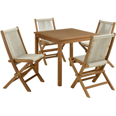 Modway Furniture Vienna 5-Piece Outdoor Patio Teak Wood Dining Set with Rope Folding Chairs by Modway, 889654177913, EEI-6932