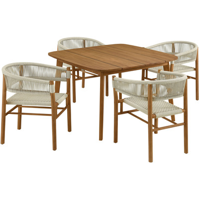 Modway Furniture Vienna 5-Piece Outdoor Patio Teak and Rope Dining Set with Curved-Back Armchairs by Modway, 889654177937, EEI-6933