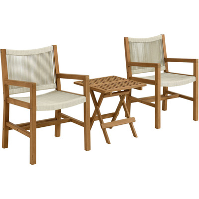 Modway Furniture Vienna 3-Piece Outdoor Patio Teak and Rope Armchairs with Folding Side Table by Modway, 889654177982, EEI-6936