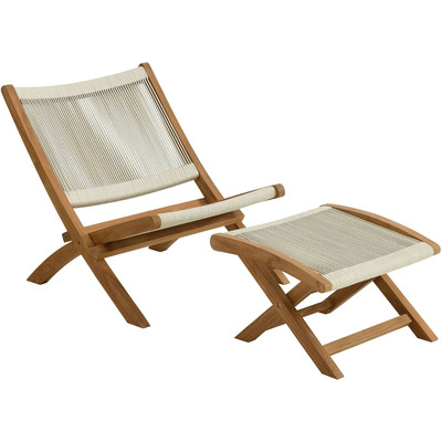 Modway Furniture Vienna 2-Piece Outdoor Patio Teak and Rope Folding Accent Lounge Chair and Ottoman Set by Modway, 889654178026, EEI-6938