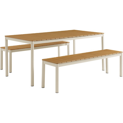 Modway Furniture Finn Outdoor Patio Aluminum Faux Wood Dining Set with Benches by Modway, 889654180432, EEI-7239