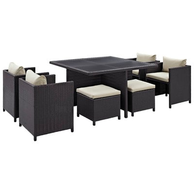 Modway Furniture EEI-726-EXP-BEI Inverse 9 Piece Outdoor Patio Dining Set In Espresso Beige