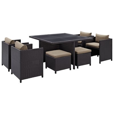 Modway Furniture EEI-726-EXP-MOC Inverse 9 Piece Outdoor Patio Dining Set In Espresso Mocha