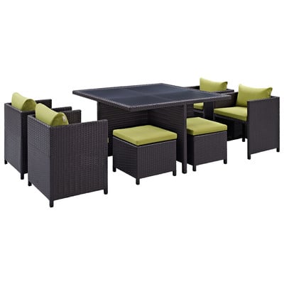 Modway Furniture EEI-726-EXP-PER Inverse 9 Piece Outdoor Patio Dining Set In Espresso Peridot