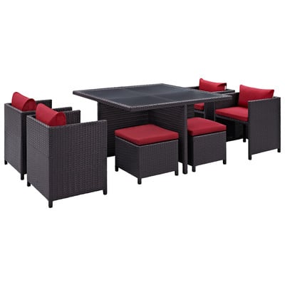 Modway Furniture EEI-726-EXP-RED Inverse 9 Piece Outdoor Patio Dining Set In Espresso Red