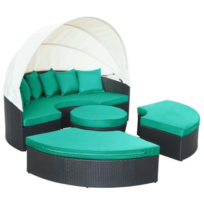 Modway Furniture Quest Canopy Outdoor Patio Daybed In Espresso Turquoise EEI-983-EXP-TRQ-SET