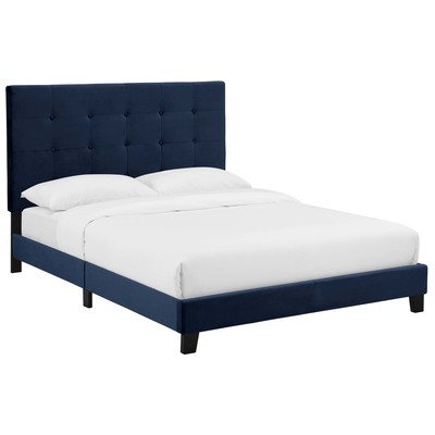 Modway Furniture Melanie Full Tufted Button Upholstered Performance Velvet Platform Bed In Midnight Blue MOD-5819-MID