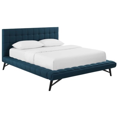 Modway Furniture Julia Queen Biscuit Tufted Upholstered Fabric Platform Bed In Blue MOD-6007-BLU
