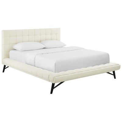 Modway Furniture Julia Queen Biscuit Tufted Upholstered Fabric Platform Bed In Ivory MOD-6007-IVO