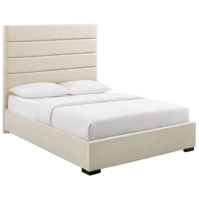 Modway Furniture Genevieve Queen Upholstered Fabric Platform Bed In Beige MOD-6049-BEI