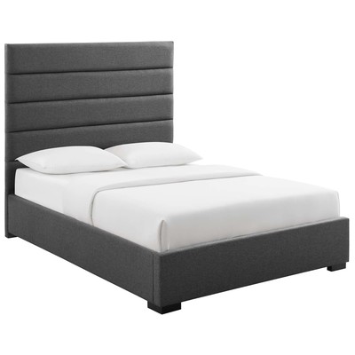 Modway Furniture Genevieve Queen Upholstered Fabric Platform Bed In Gray MOD-6049-GRY