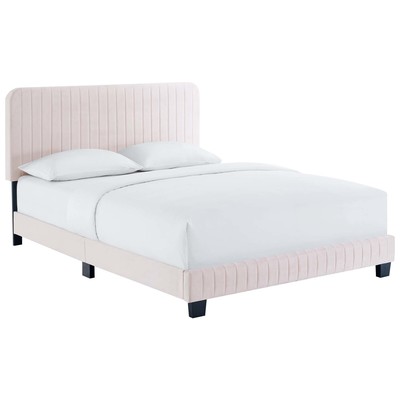 Modway Furniture Celine Channel Tufted Performance Velvet Queen Platform Bed MOD-6334-PNK