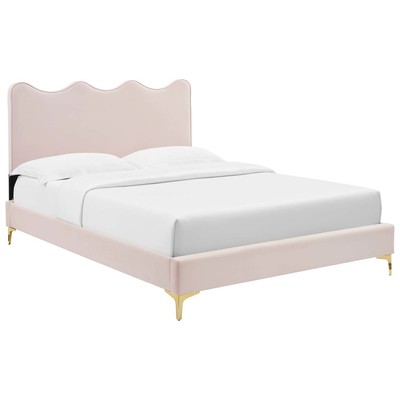 Modway Furniture Beds, Gold,Pink,Fuchsia,blush, Metal,Upholstered,Wood, Platform, Full, Beds, 889654230618, MOD-6730-PNK