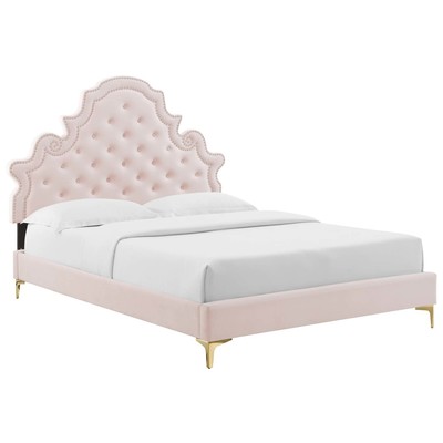Modway Furniture Gwyneth Tufted Performance Velvet Full Platform Bed MOD-6757-PNK