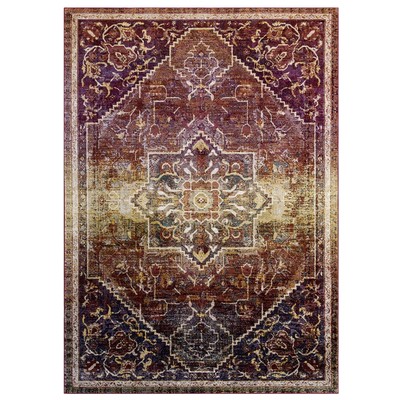 Modway Furniture Success Kaede Transitional Distressed Vintage Floral Persian Medallion 4x6 Area Rug In Multicolored R-1157A-46