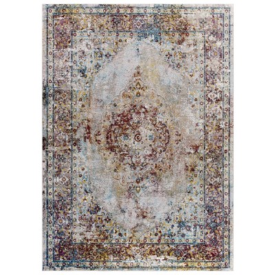 Modway Furniture Success Merritt Transitional Distressed Floral Persian Medallion 4x6 Area Rug In Multicolored R-1158A-46