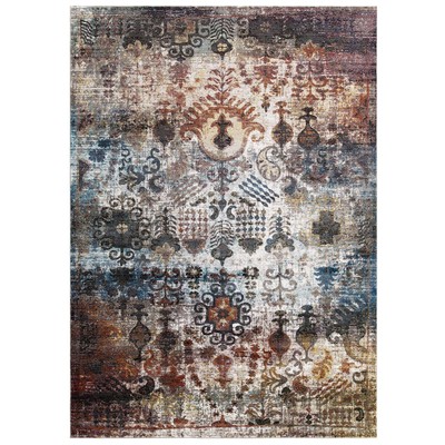 Modway Furniture Success Tahira Transitional Distressed Vintage Floral Moroccan Trellis 4x6 Area Rug In Multicolored R-1159A-46