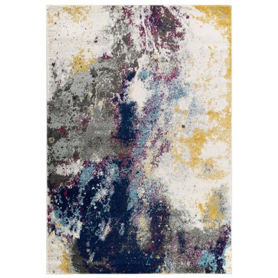 Modway Furniture Entourage Adeline Contemporary Modern Abstract 8x10 Area Rug In Blue, Gray, Yellow, Ivory, Pink R-1167B-810