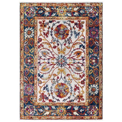 Modway Furniture Entourage Samira Distressed Vintage Floral Persian Medallion 5x8 Area Rug In Multicolored R-1174A-58