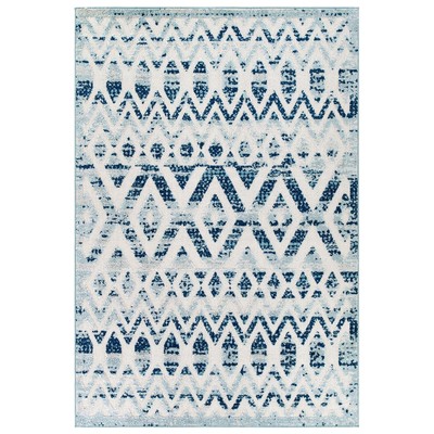 Modway Furniture Reflect Tamako Diamond And Chevron Moroccan Trellis 5x8 Indoor / Outdoor Area Rug In Ivory And Blue R-1177A-58